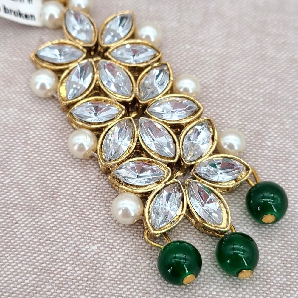 Indian‎ Gold Tone Jewelry Cubic Zirconia & Pearl Maang Tikka Hair Accessories